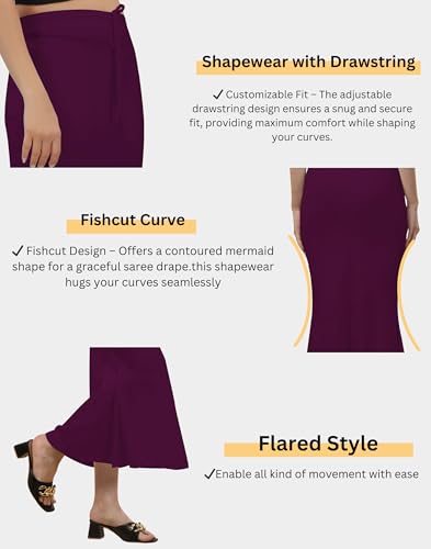 Image of Women's Polyester Blend Shapewear Patticoat Fishcut Flare Pattern Stretchable Drawstring Waist Maxi Length and Slim Fit Body Shaper Peticoat for Saree Daily Use Peticoat