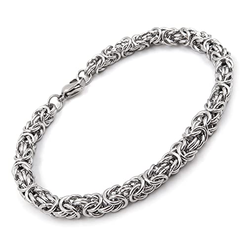 Steelmeup Stainless Steel Round Byzantine Chain Bracelet Unisex Men Women 6mm 7 8 9 Inches