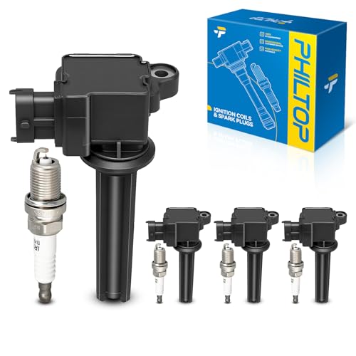 Image of PHILTOP Ignition Coil Pack and Iridium Spark Plugs Fits for Saab 2004-2011 9-3 2.0T, Saab 2010-2011 9-3X, 4PCS UF526