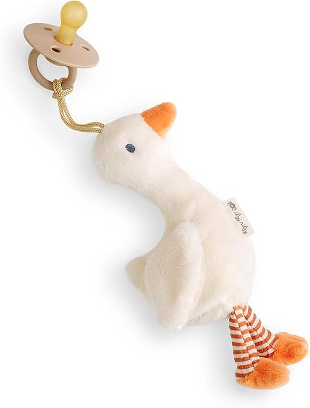 Itzy Ritzy Pacifier & Lovey Set - Natural Rubber Pacifier with Plush Goose | Natural Rubber Pacifier with Detachable Bear Lovey, Soft Cotton Fabric, Large Vent Holes, and Soothing Comfort for Babies