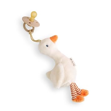 Itzy Ritzy Pacifier & Lovey Set - Natural Rubber Pacifier with Plush Goose | Natural Rubber Pacifier with Detachable Bear Lovey, Soft Cotton Fabric, Large Vent Holes, and Soothing Comfort for Babies