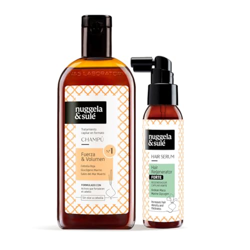 Nuggela & Sulé Pack Champú Nº1 + Sérum Regenerador Forte - Fuerza & Volumen. Con Extracto de Cebolla Roja y Glucógeno Marino. Fortalece. Estimula el Crecimiento. Frena la Caída del Cabello.
