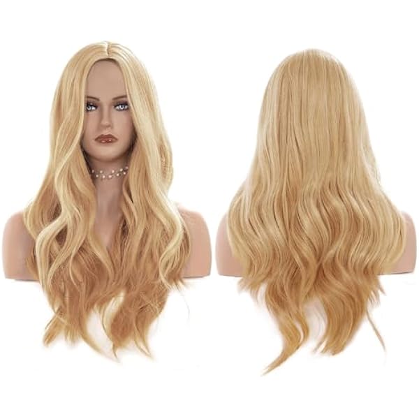 Peruka długa, falowana, blond, naturalna, syntetyczna, odporna na wysokie temperatury, złota, długość 70 cm, peruka na co dzień, do odgrywania ról i na imprezę, emulacja