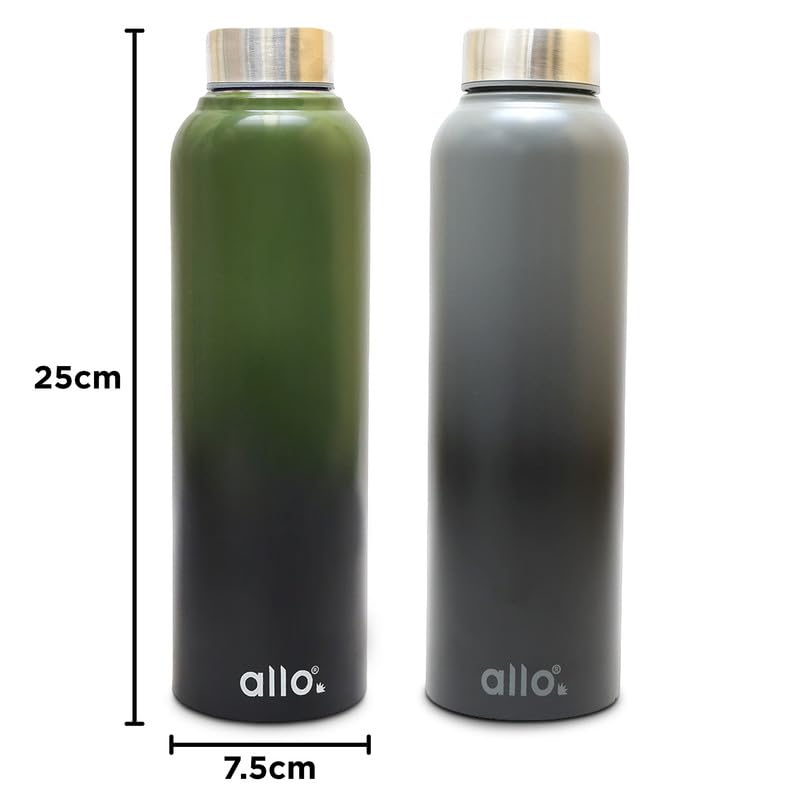 Image of Allo Stainless Steel Water Bottle For Adults, Kids 1 Litre Water Bottles For School, Office, Sports, Gym 1L Water Bottle For Men And Women, Pack Of 2| Leak Proof, Bpa Free, Olive Green & Dark Grey