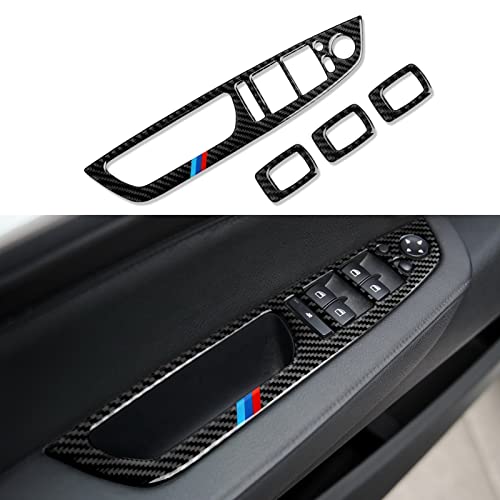 Autocollant pour lève-vitre de voiture - En fibre de carbone - Compatible avec les accessoires BMW X5 X6 E70 E71 - Avec bouton pliant de voiture