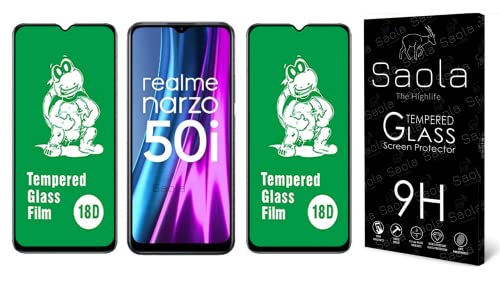 Image of Saola 18D Tempered Glass With Inbuilt AirBag Borders For Realme Narzo 50i (Pack Of 2) with Free Installation Kit. Full screen Coverage - 6.5 inch
