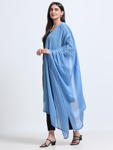 Image of Miraan Solid Pure Cotton Dupatta with Pom Pom Border, 2.25 meters length (DUPCOTTON)