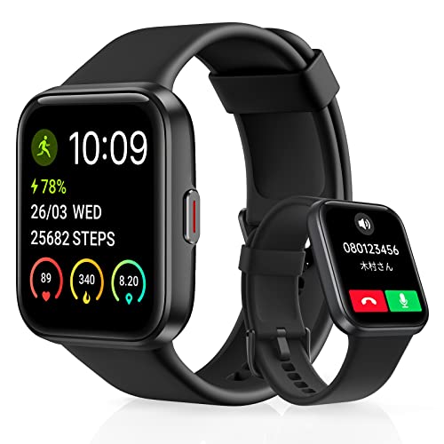 スマートウォッチ【2026年アップグレード版】 iOS/Android対応 1.7インチ大画面 Bluetooth 5.4通話 LINE/SMS通知 活動量計 24時間健康管理 腕時計 60＋運動モード ベルト交換可能 IP68防水 100＋文字盤 遠隔撮影 天気予報 男女多機能スマートウォッチ (ブラック)