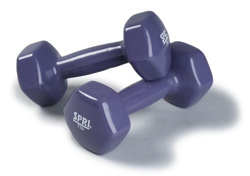 SPRI Dumbbells Deluxe Vinyl Coated Hand Weights All-Purpose Color Coded Dumbbell for Strength Training (Set of 2) (Purple, 7-Pound)