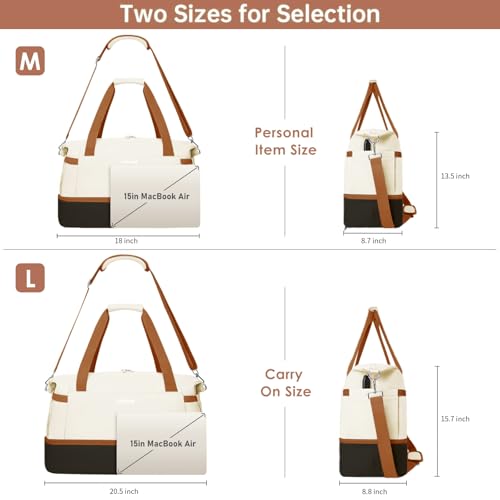Image of Gym Bag for Women, Travel Duffel Bag with Shoes Compartment, Weekender Bag, White Black Brown, Large, Weekender Bag /Travel Bag /Gym Bag /Duffel Bag /Carry on Bag /Overnight Bag