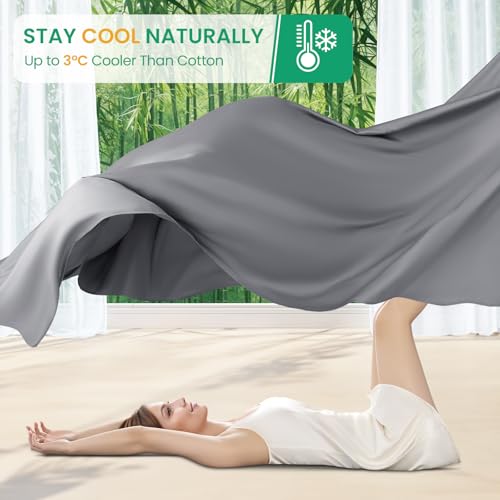 SONORO KATE 100% Viscose Derived from Bamboo_Sheets Cal King Size, Ultra Breathable & Cooling Bed Sheets for Hot Sleepers, Hotel Luxury Silky Bedding Sheets, 16" Deep Pocket - 4PC (Grey,Cal King)