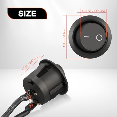 GEARZAAR 10Pcs Rocker Switch ON/Off Pre-Wired AC 6A/250V 10A/125V SPST 2 Pins 2 Position Car Boat Round Black Rocker Switch Toggle - Image 3