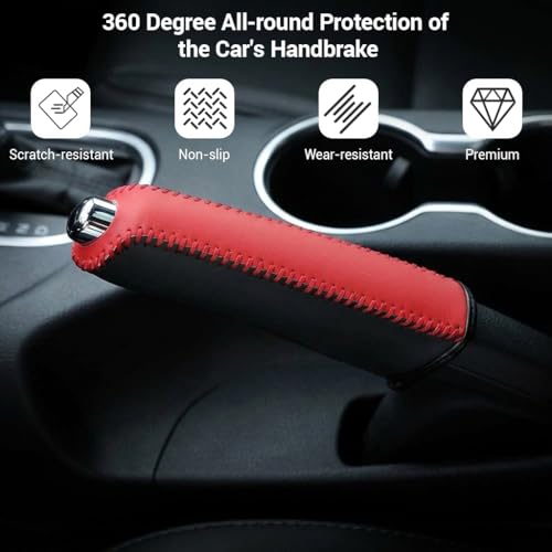 Image of STHIRA Universal Car Handbrake Cover Leather Hand Sewn Brake Lever Protective Elastic Fit for Most Vehicles