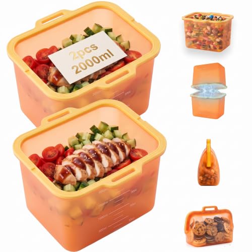 MEVIBOR Auto-Closing Magnetic Seal Stand-Up Silicone Food Storage Bags, 2 Pack 8...