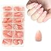 120 Pezzi Unghie Finte Forma Mandorla, Color Carne Rosa Smaltati Corti Quadrati per Principianti Fai Da Te (Nude Pink) immagine