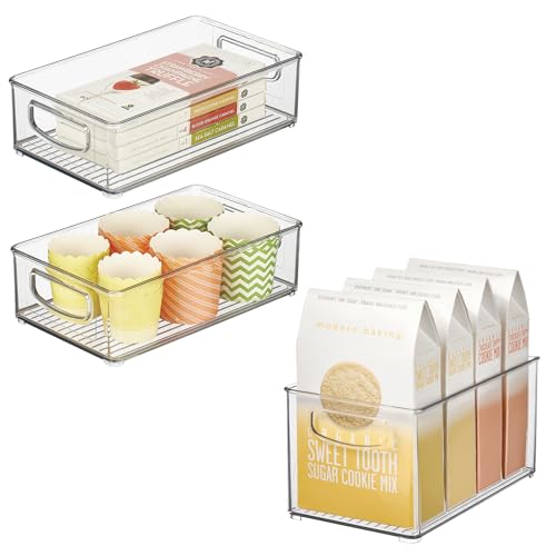 iDesign Stackable Pantry Bins with Handles, 2 Small Bins and 1 Medium Bin, 3 Pack, Clear, Made in USA