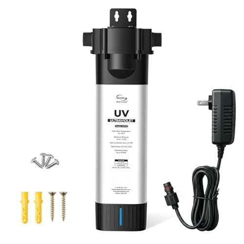 iSpring UVF20 Whole House LED UV Water Filter System, Up to 11 Years Long-Life LED UV Water Purifier with Built-in Automatic Flow Control, Mercury-Free, 3/4" MNTP Inlet Outlet, Up to 12 GPM