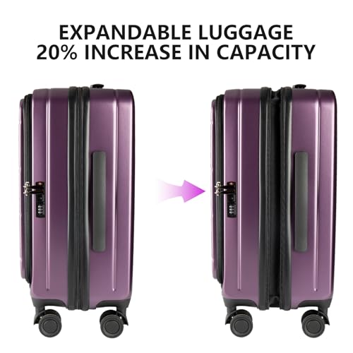 24-Inch Lightweight ABS Hardshell Suitcase - Checked Luggage with TSA Lock, 360° Silent Spinner Wheels, Top Opening & Cup Holder - Ideal for Business Travel Suitcase(Purple)2