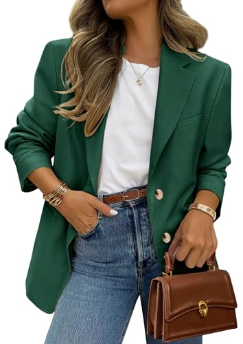 PRETTYGARDEN 2025 Blazers for Women Business Casual Long Sleeve Lapel Open Front Suit Jacket Work Blazer with Pockets (Dark Green,Large)