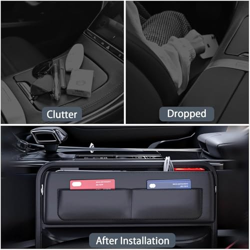 Image of Automaze Car Seat Gap Filler Organizer - Premium Leather, Adjustable Storage Box Organiser for Phones, Wallets, Keys & More - Universal Fit for Cars
