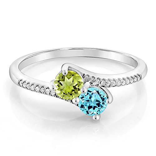 Gem Stone King 10K White Gold Customized and Personalized 2 Gemstone Birthstone and White Diamond Engagement Ring | Wedding Anniversary Promise Ring For Women | Size 5,6,7,8,93