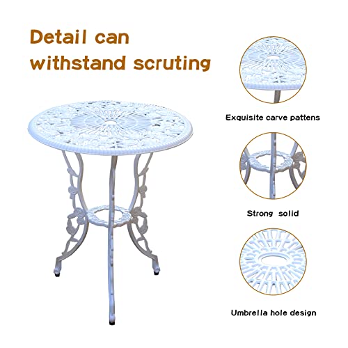 Patio Bistro Set.rust-Resistant Cast Aluminum Bistro Table Set With Umbrella Hole For Backyard (Rose White) #TOP3