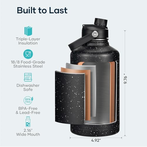 Image of BUZIO 64 oz Insulated Stainless Steel Water Bottle with Dust-proof Lids