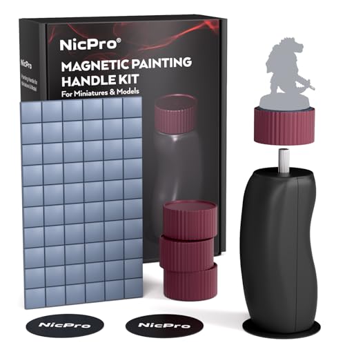 Nicpro Miniature Painting Handle Kit 360 Rotating Miniature Holder with Magnetic Dock 4 Swappable Caps 3 Dock Plates & 50g Putty Model Holder for Painting Fantasy Figurines 3D Prints