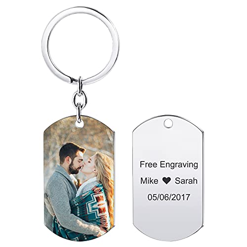 MunkiMix Personalisierte Hundemarke Schlüsselanhänger Benutzerdefinierte Bild Gravur Foto/Datum/Text Edelstahl Schlüsselanhänger Benutzerdefinierte Bild Schlüsselanhänger für Männer Frauen Jungen Cover