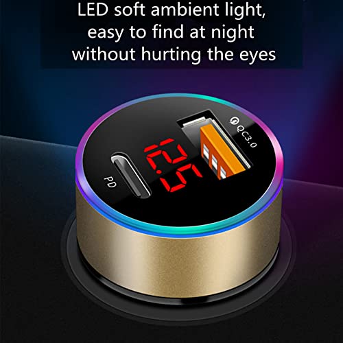 Hlily Carregador de carro USB carregamento rápido QC3.0+PD tipo C display LCD para celular adaptador