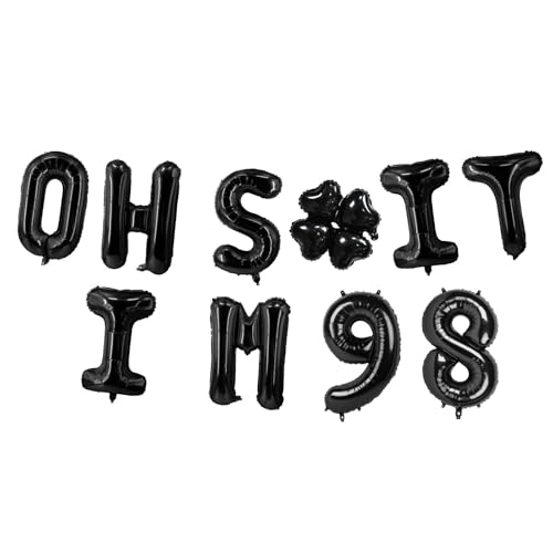 Image of Oh I'm 98! Latex Balloons 16 Inch Black Hallo Ninety Eight Cheers to 98 Years Old Theme Decor for Man Woman Happy 98th Birthday Party Photo Studio Prop Flag Decorations Favors Supplies