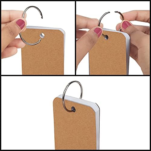 Belle Vous 12 Pack 600 Easy Flip Flash Cards - 5.6 x 8.9cm Blank Study Revision Cards with Binder Ring - Kraft Paper Scratch Memo Note Pads/Index Cards/DIY Greeting Card/Bookmark