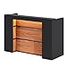 LITTLE TREE 63 Inches Reception Desk, Modern Reception Table with LED Light, Front Counter Desk, Wooden Checkout Counter for Lobbies, Salons, Retail, Home Offices, Reception Room, Black & Brown