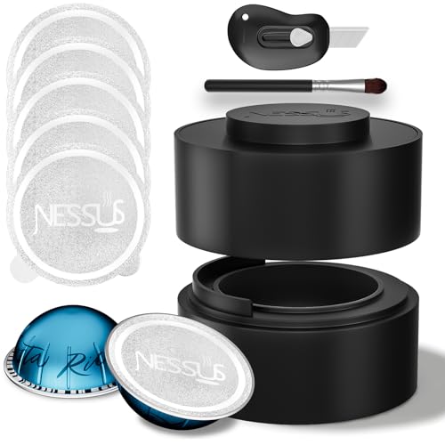 Image of Reusable Pods Kit for Nespresso Vertuo, Refillable Vertuo Coffee Pods Espresso Accessories with 100 pcs Foil Seals Lids, Holder and Brush for Nespresso Vertuo Plus Next Capsule Machine