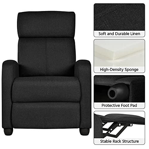 Yaheetech Fabric Recliner Chair Sofa Ergonomic Adjustable Single Sofa With Thicker Seat Cushion Modern Home Theater Seating For Living Room Matte Black #TOP6