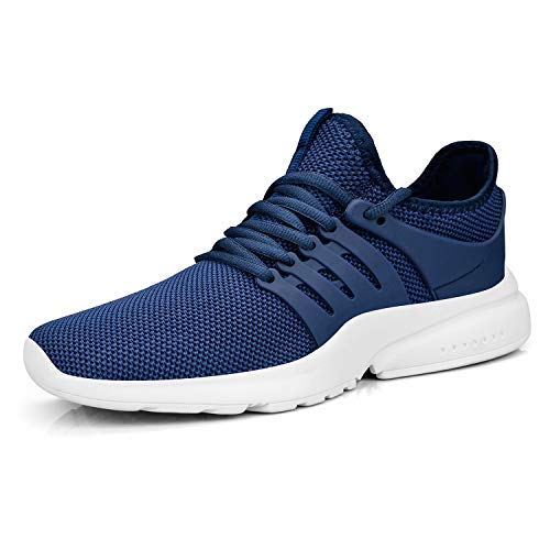 Feetmat Men's Gym Running Shoes Lightweight Mesh Athletic Tennis Sneakers Blue/White 10M