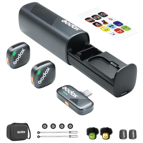 GODOX Cube-SC Kit2 Microfono Lavalier senza fili per iPhone 15 e Android,USB C,8H durata della batteria, 2.4G Wireless Mic, 300m (1000ft), Cancellazione del rumore con custodia di ricarica per Vloging