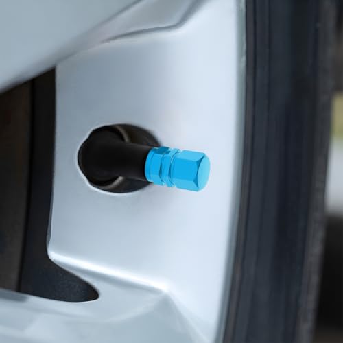 Image of Osilly Car Tire Stem Valve Caps, 8 PCS Aluminum Alloy Valve Stem Covers, Leak-Proof Tire Cap Cover Accessories, Hexgon Style Wheel Air Valve Caps for SUV Car Bike (Sky Blue)