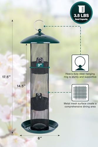 Gtongoko Alimentador de pássaros em tubo de malha de metal para pendurar ao ar livre, alimentador de
