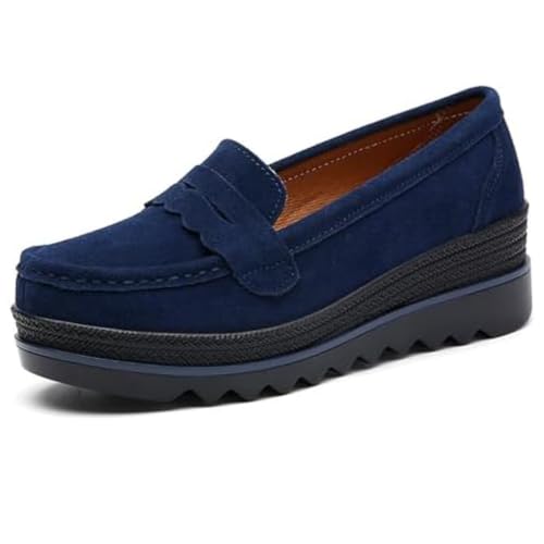 Image of Women's Retro Suede Casual Loafers Slip-On Comfort Wedge Walking Shoes Moccasin Lightweight Non-Slip Thick Sole Boat Shoes