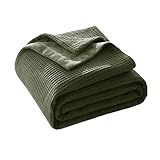 CHUFFED Baumwolldecke Kuscheldecke 220x240 cm, Beidseitig Baumwolle Waffledecke und Milchsamt, Weiche Flauschige Warme Anti-Static Tagesdecke Sofadecke Couchdecke Wohndecke Für Sofa Couch Bett Olivgrün