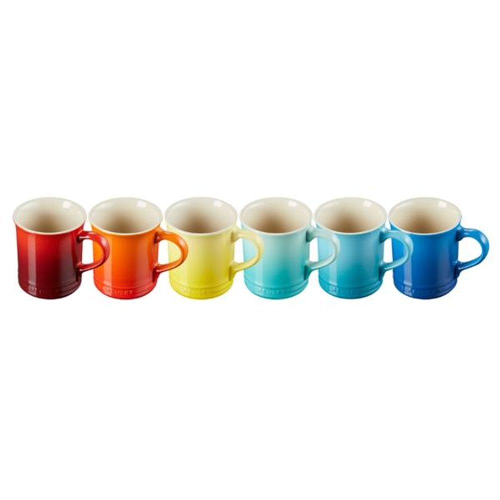 LE CREUSET Juego de 6 tazas grandes de cappuccino de gres, 400 ml, arcoíris, 79296408429030