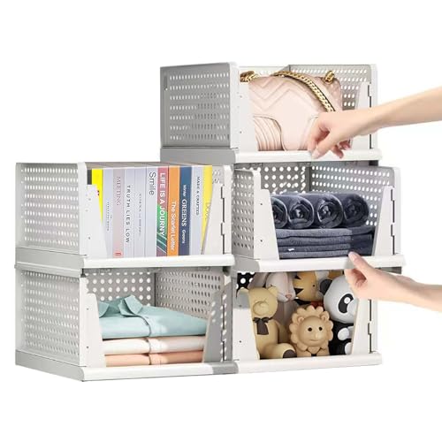 BananaHome 5Pack Stackable Closet Organizer Box,Multifunctional & Foldable Closet Storage Basket for Bathroom Kitchen Office Dorm Laundry Room Wardrobe Storage,Space-Saving Clothes Drawer (5Pack)