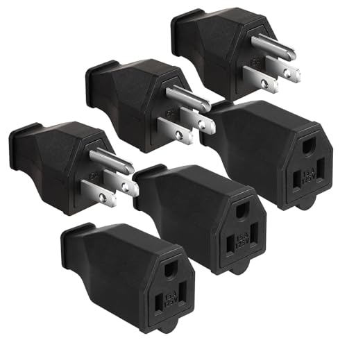 TENINYU 2-Pole 3 Wire Grounding Plug Male Extension Cord Straight Blade Plug Replacement Electrical Plugs End 15A 125V Black 3Pack (Male and Female Set)