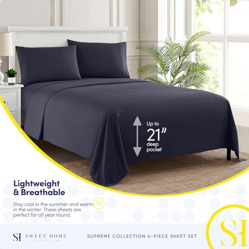 California King Sheet Sets - Breathable Luxury Sheets with Full Elastic & Secure Corner Straps Built In - 1800 Supreme Collection Deep Pocket Bedding, Sheet Set, EXTRA DEEP pocket - Cal King, Navy