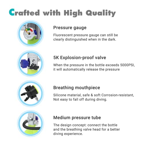 Chikadiv C400 Mini Scuba Tank Refillable Oxygen Cylinder With 1L Capacity Scuba Tank With 15-20 Minutes Underwater Diving Gear For Diver Portable Diving And Snorkeling Equipment C5 Green #TOP5