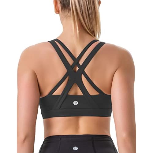 RUNNING GIRL Sports Bra for Women High Support, Criss-Cross Back Padded Strappy Sports Bras Yoga Bra with Removable Cups A-black Small