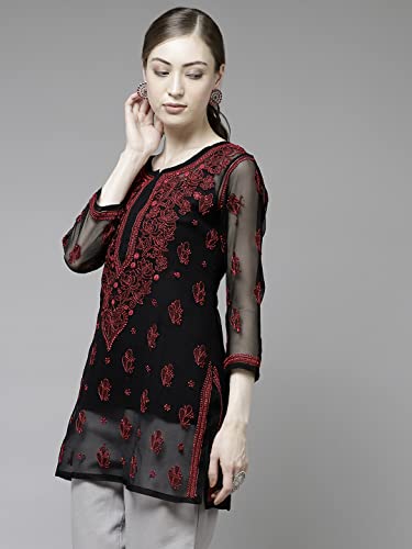 Ada Hand Embroidered Indian Chikankari Georgette Top Tunic Kurti with inner for Women A9111353