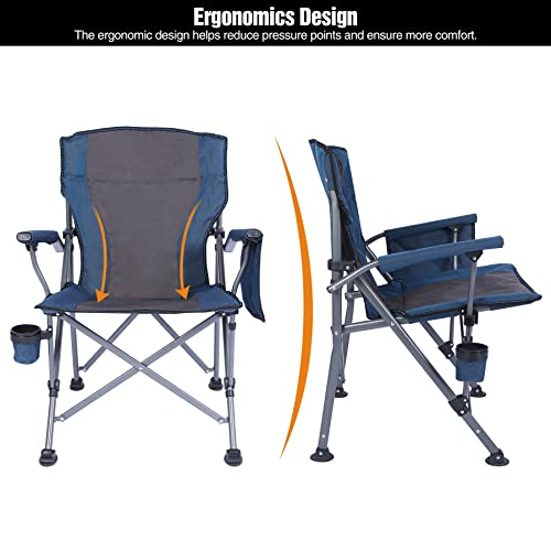 Image of REDCAMP Folding Camping Chairs for Adults 330lbs, Portable Heavy Duty Camp Chair for Outdoor Hunting Fishing Sports, Comfortable with Backrest and Arms, Blue and Camouflage (Blue 2-Pack)