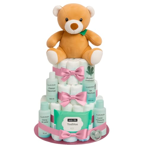 Tarta de Pañales Personalizable Rosa Regalo Bebé Recién Nacido Niña Niño Canastilla Bebe Recién Nacido. Chupete Gel Toallitas Loción Crema. Cesta Accesorios Bebe Recien Nacido Regalos Mamás Primerizas